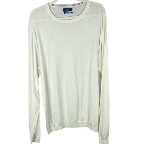 Gant Tops - Gant White Cream Cotton Silk Wool Blend Crewneck Sweater Size XL